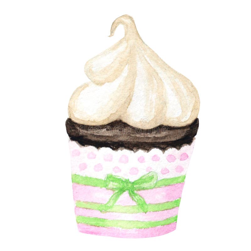 Magdalena de la acuarela, ejemplo delicioso exhausto de la comida de la mano, torta aislada en el fondo blanco ilustración del vector Magdalena de la acuarela, ejemplo delicioso exhausto de la comida de la mano, torta aislada en el fondo blanco ilustración del vector
