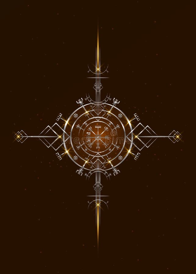 Magic ancient viking art deco, Vegvisir magic navigation compass ancient. The Vikings used many symbols isolated royalty free illustration