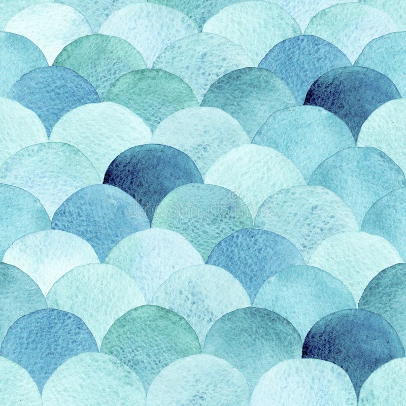 Magic aquamarine Watercolor Mermaid scales, imitation fish scales background. Abstract reptilian scales.