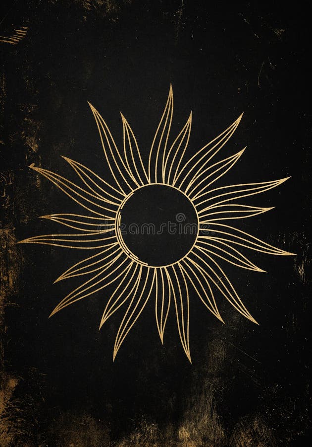 Magic boho sun symbol. Gypsy sacred element and sign in modern boho style. Golden minimal line art.