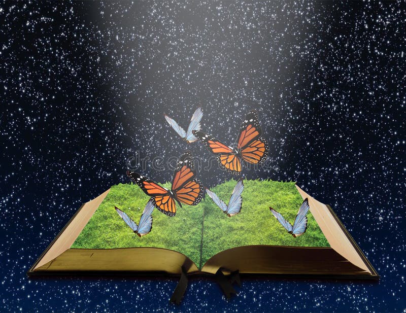 Magic book with butterfly stock illustration. Illustration of magic