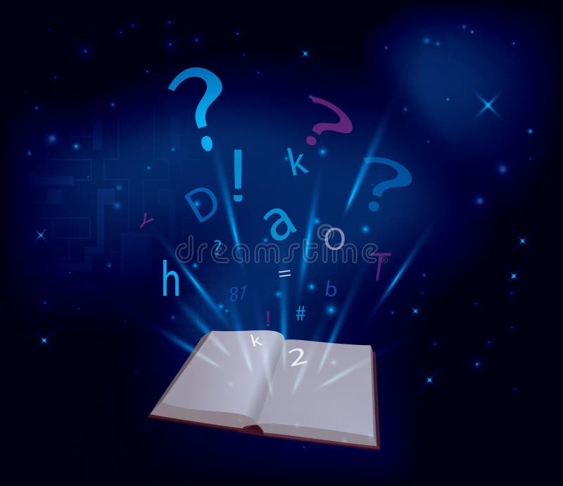 Magic Book On Dark Blue Background - Vector Stock Vector - Illustration