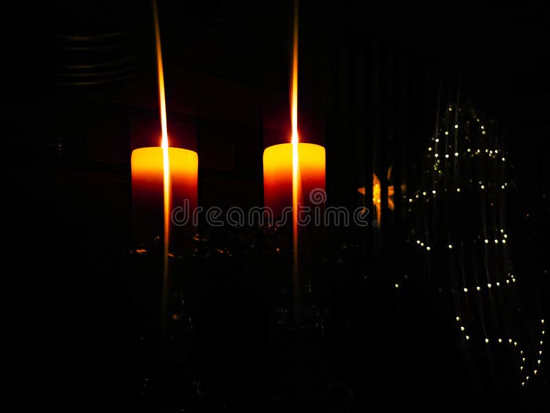 Magic Candle Light & Christmas Lights. Stock Image Image of candle