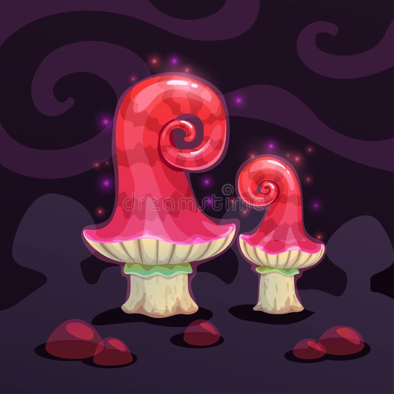 Magic cartoon mushroom. Fantasy alien night plant