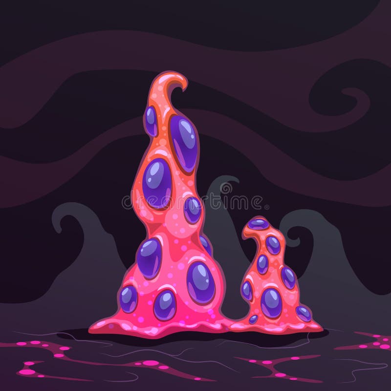 Magic cartoon mushroom. Fantasy alien night plant