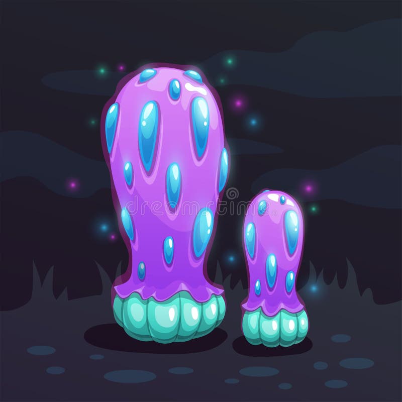 Magic cartoon mushroom. Fantasy alien night plant