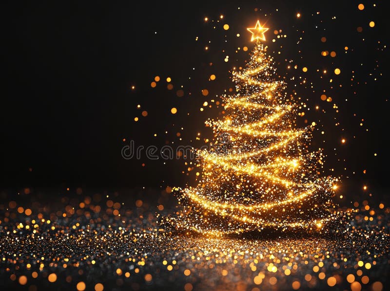 Magic Christmas tree lights set against a black background, ideal for overlays with room for text royalty free stock image