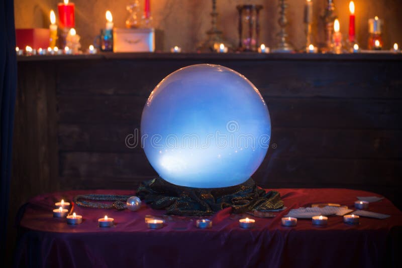 Magic Crystal Ball with Burning Candles Stock Photo Image of medium