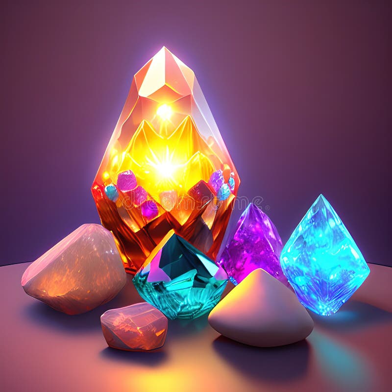 Magic Crystal Light and Gem Stones Ai Generated Stock Illustration