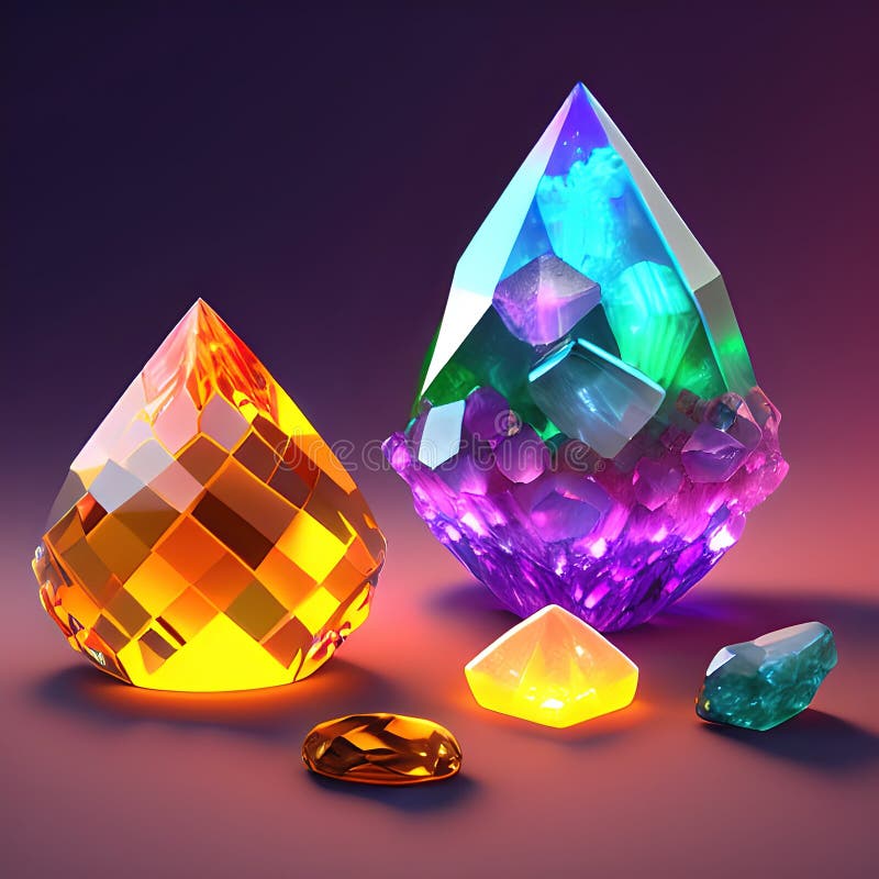Magic Crystal Light and Gem Stones Ai Generated Stock Illustration