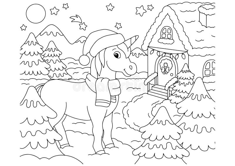 Magic Fairy Unicorn. Cute Horse. Coloring Book Page for Kids. Cartoon ...