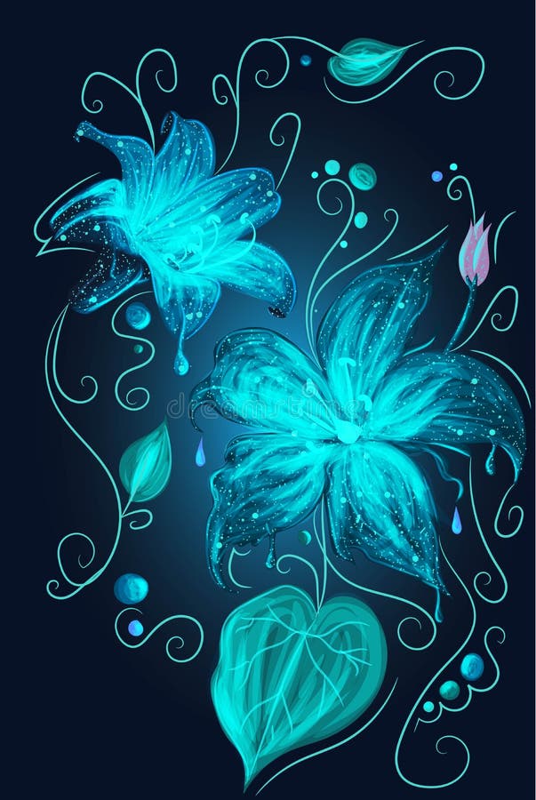 Magic Fantasy Neon Blue Flowers. Beauty of Nature Stock Vector -  Illustration of lights, glow: 157277287
