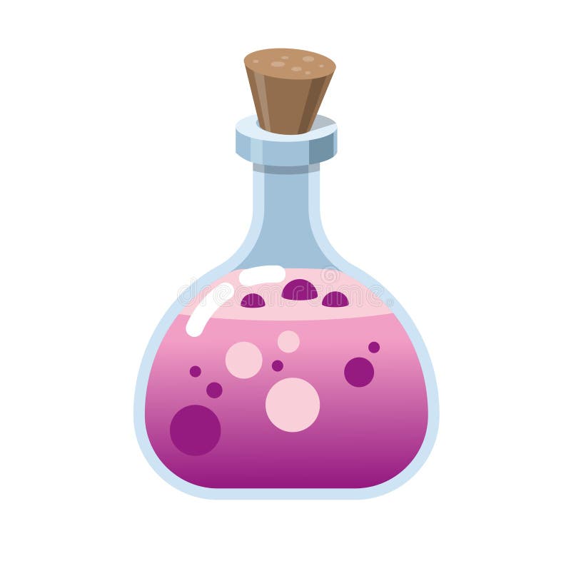 Magic Glass Bottle. Alchemy Elixir in Glass Flask. Cork and Purple ...