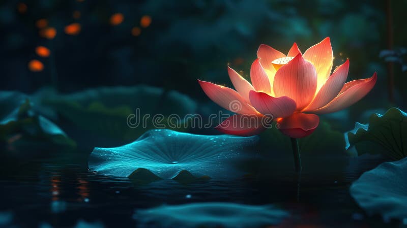 Magic glowing Lotus flower stock photo