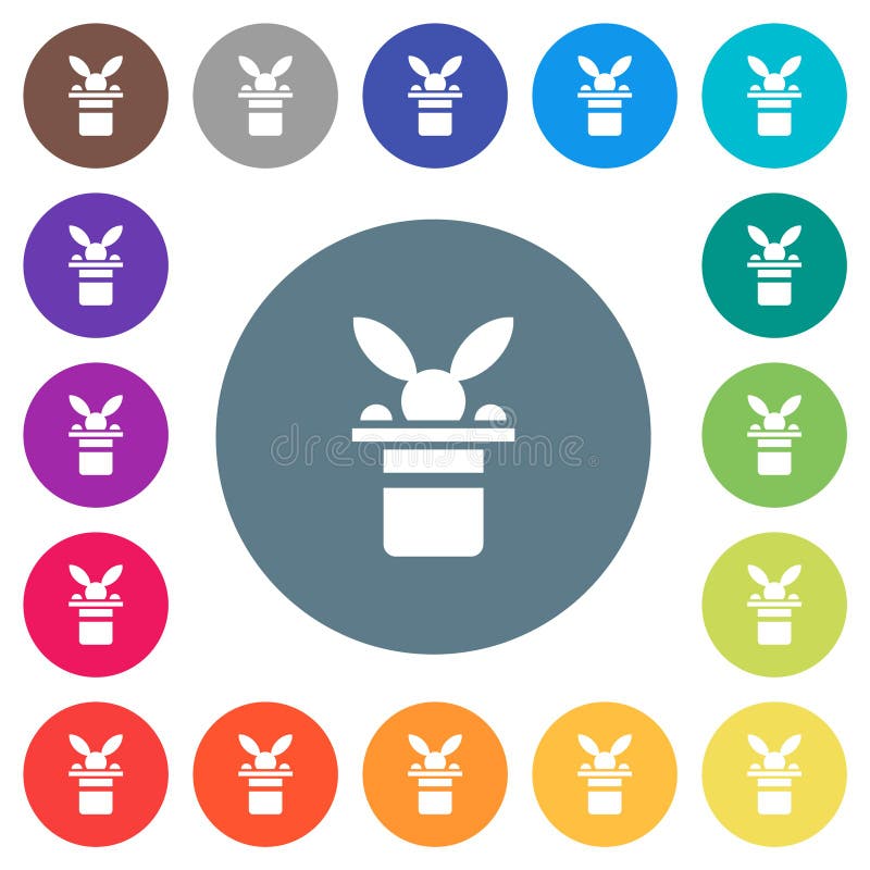 Magic Hat with Bunny Head Flat White Icons on Round Color Backgrounds