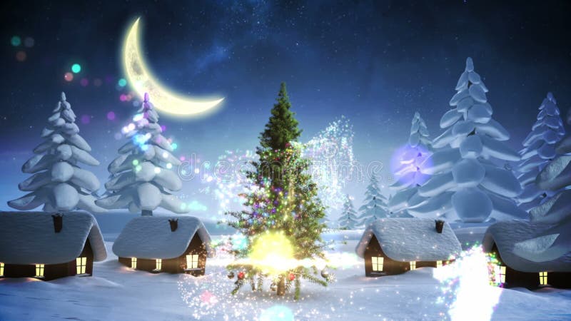 Magic Light Swirling Around Christmas Tree with Greeting Stock Video ...