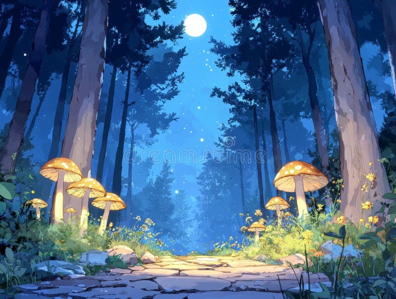 Magic Moonlit Forest Path vektor illustrationer