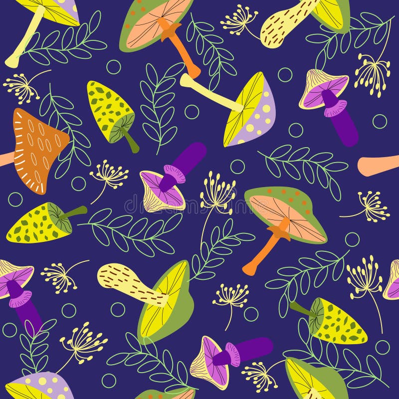 Pattern with Bright Mushrooms. Magic Mushrooms. Vector Illustration on ...