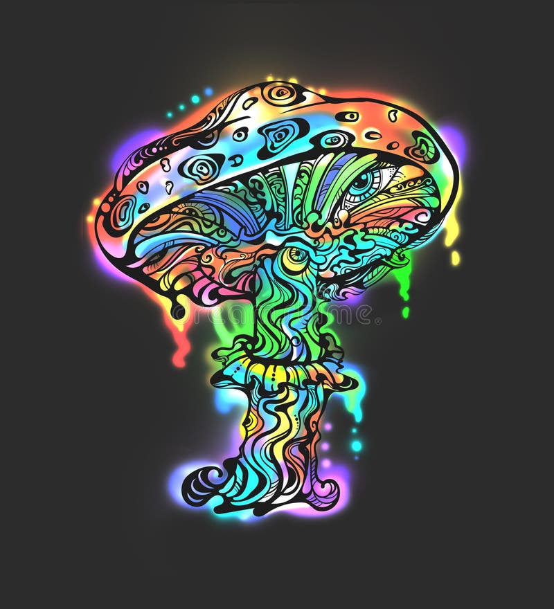 Magic Mushrooms Psychedelic Painting Stock Illustration - Illustration ...