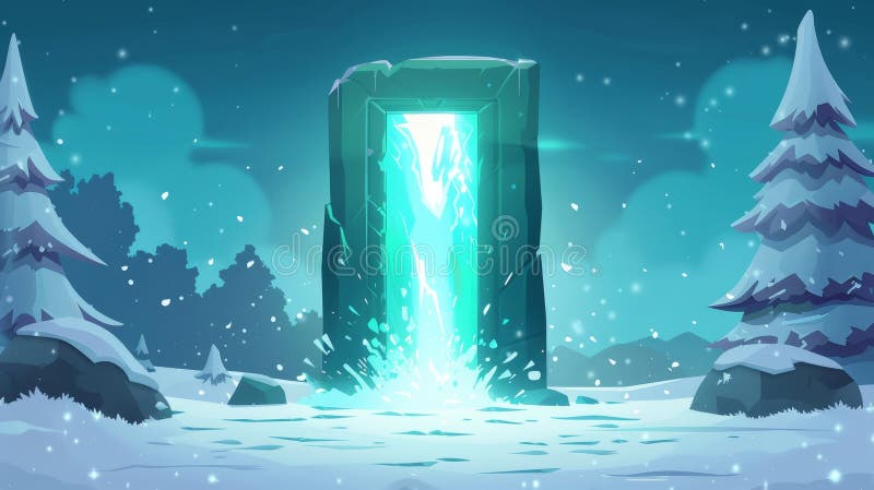 This is a magic portal that allows players to teleport to an alien world. Modern game background with cartoon royalty free stock photo