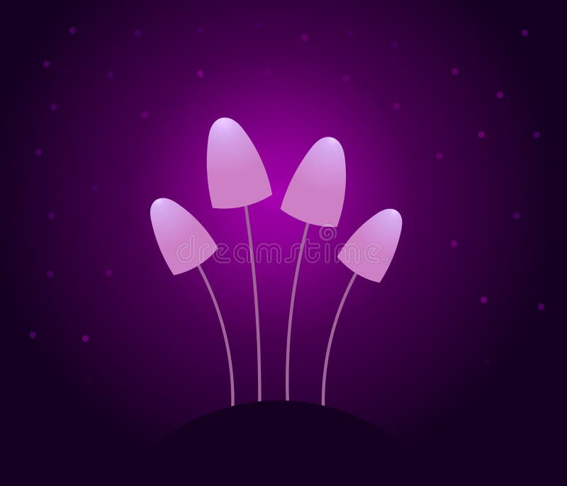 Magic purple mushrooms glowing in the dark vector illustration Magic purple mushrooms glowing in the dark vector illustration