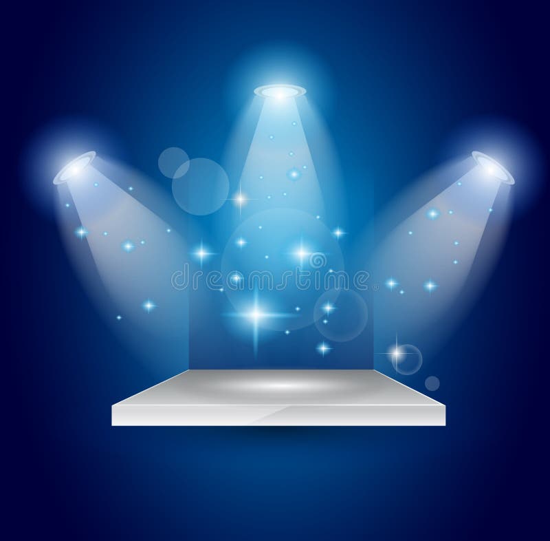 Magic Spotlights with Blue Rays and Glowing Effect Stock Vector