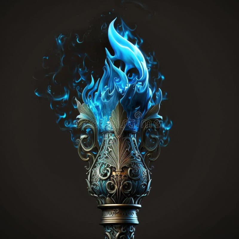 Magic Torch with Blue Flame Stock Illustration - Illustration of