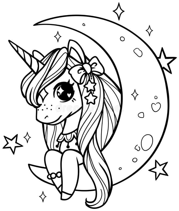 Magic Unicorn on the Moon Coloring Book Stock Illustration