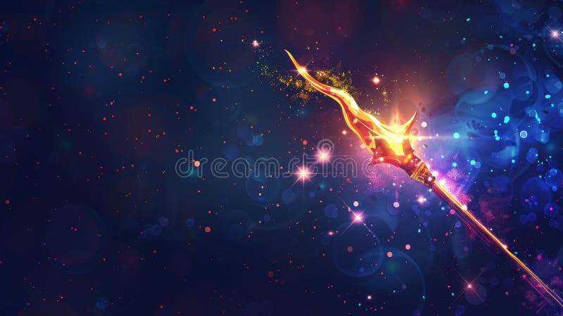 A scene depicting a magic wand casting a spell, with a magical trail left behind on a dark abstract background, Ai Generated. A scene depicting a magic wand casting a spell, with a magical trail left behind on a dark abstract background, Ai Generated