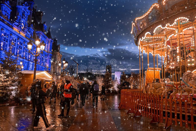 Magical Christmas Market Spirit in Paris, France. Celebrating New Years  Eve. Editorial Photography - Image of decorated, town: 236482077