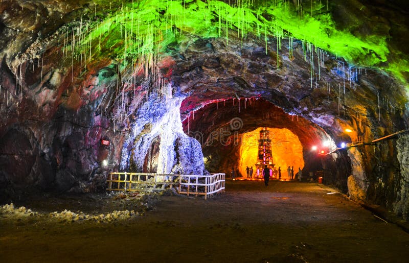 Magical colorful lighting inside Khewra salt mine
