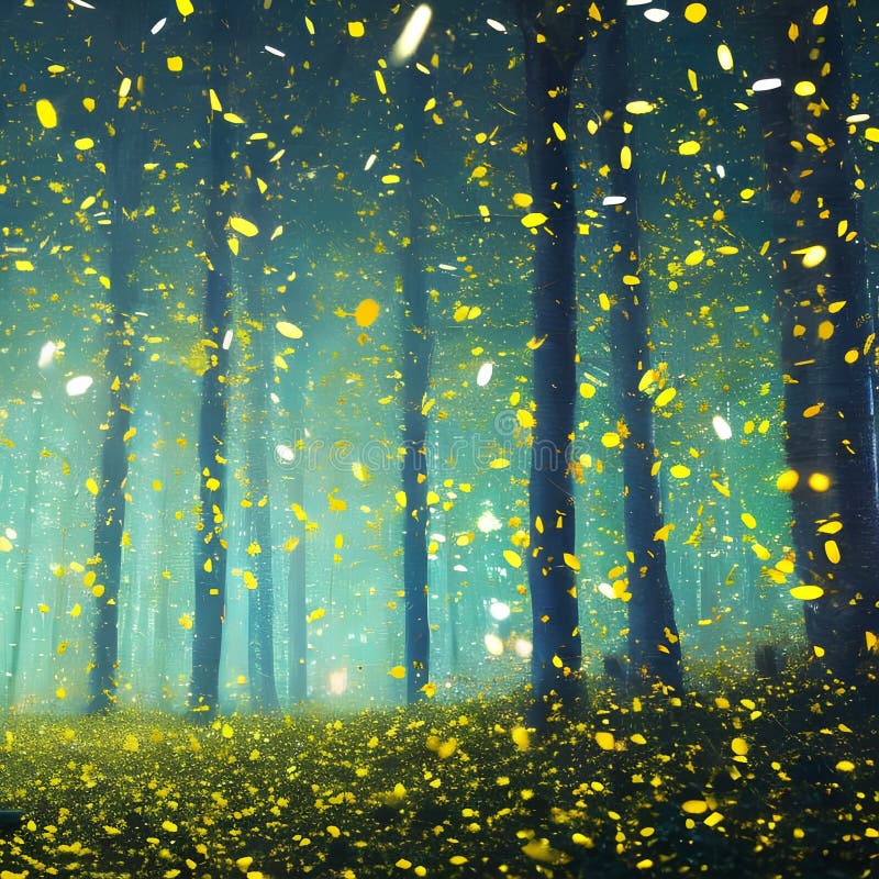  375světlušky mystické okouzlující představovat světlušky v les v měkký řeřavý barvy vytvořit náladový zasněný atmosféra 3,, modernost,nový,děsivý,krásný ilustrace.