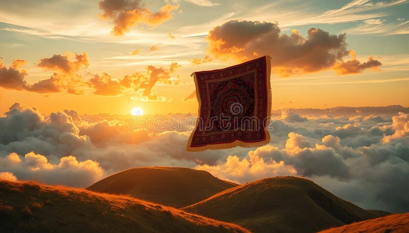 Magical Floating Persian Carpets in a Dreamy Sky. royalty free illustration
