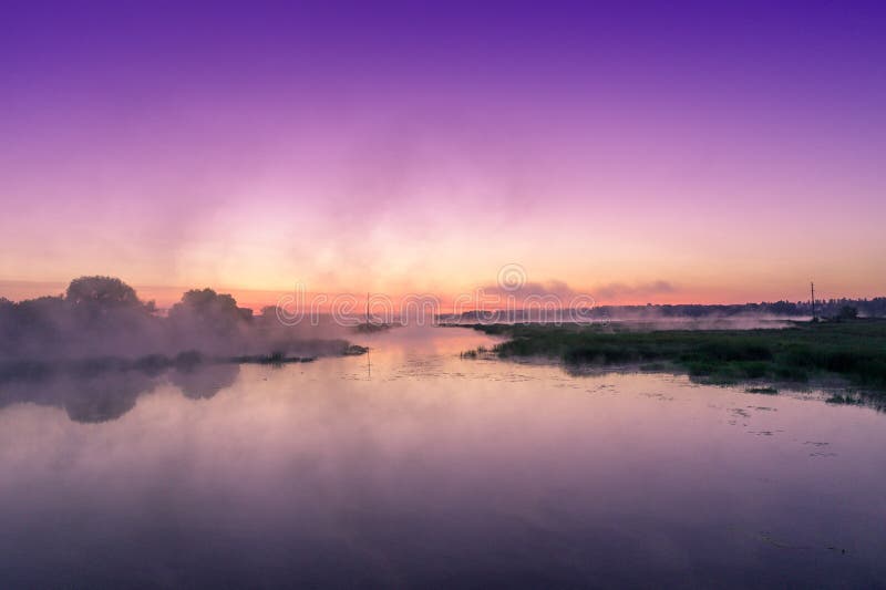 Magical misty purple sunrise over the river royalty free stock image Magical misty purple sunrise over the river royalty free stock image