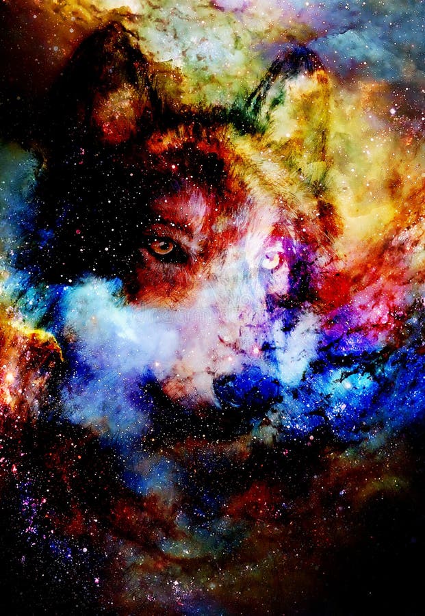 Magical Space Wolf, Multicolor Computer Graphic Collage ...