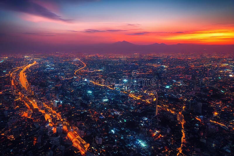 Sunset Over Lights Stock Illustrations 687 Sunset Over Lights Stock