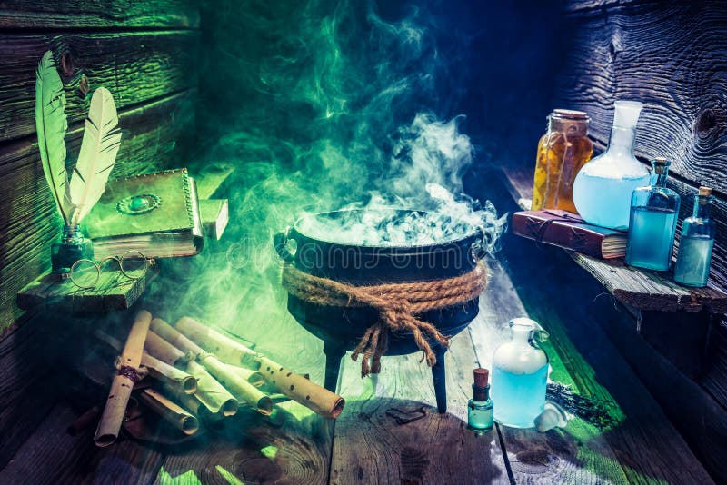 Magical Witcher Cauldron with Color Smoke for Halloween Stock Photo ...