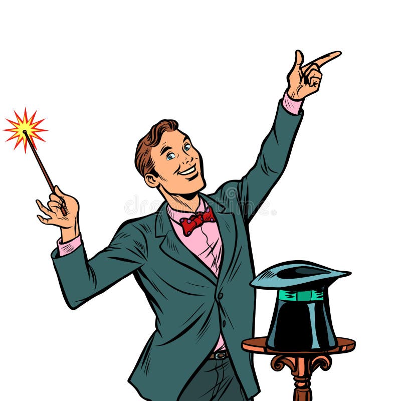 Magician, amazing performance. Isolate on white background stock illustration Magician, amazing performance. Isolate on white background stock illustration