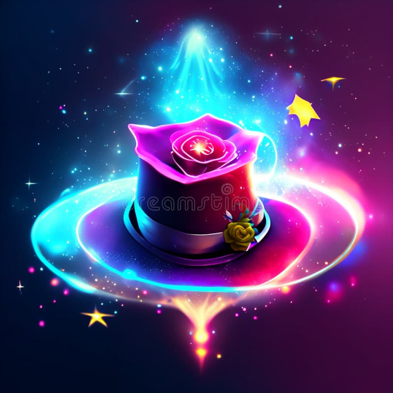 Magician hat with magic wand and red rose. 3d illustration AI Generated AI Generated design for Instagram, Facebook wall painting