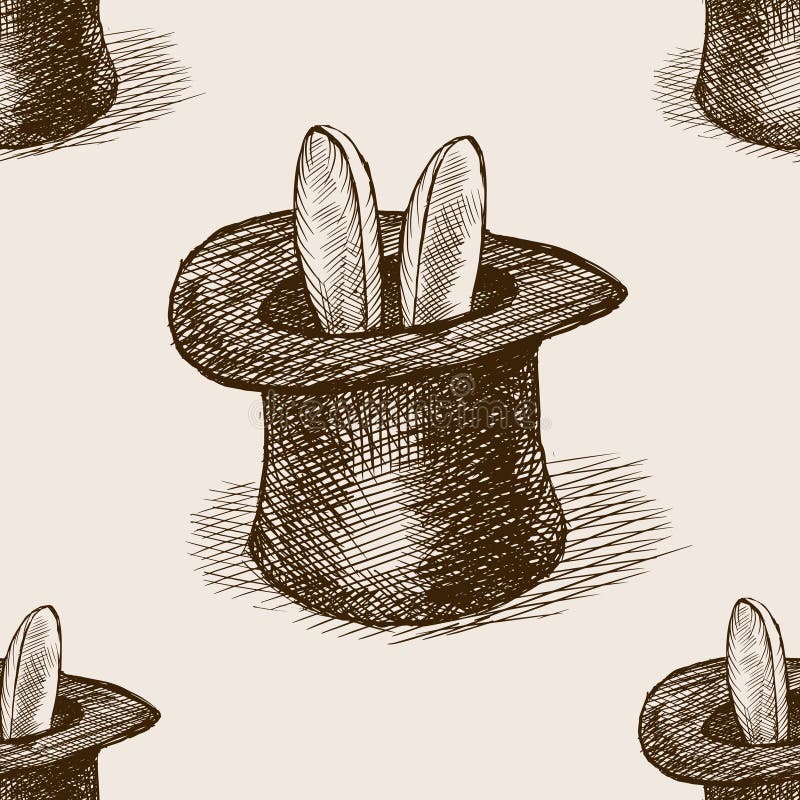 Magician Hat Sketch Seamless Pattern Vector Stock Vector - Illustration
