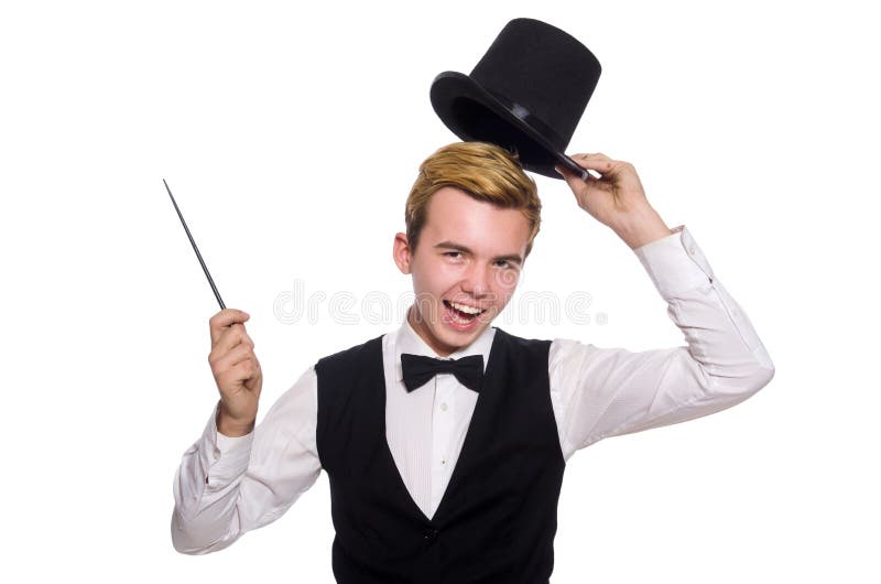 The Magician with Magic Stick on White Stock Photo - Image of adult ...