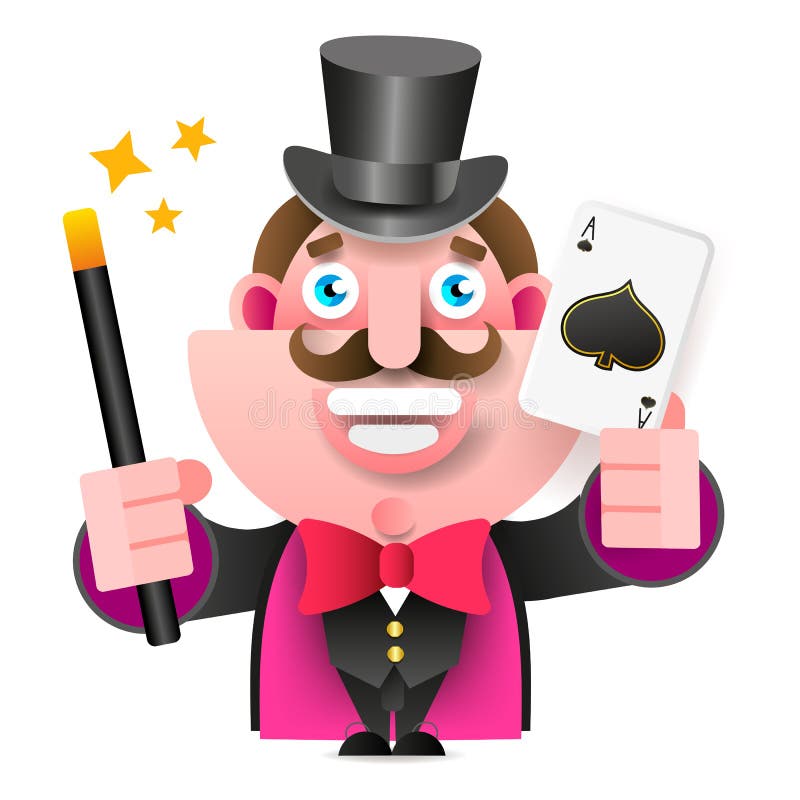 Magician With Magic Wand And Card In Hand Vector Illustration vector illustration