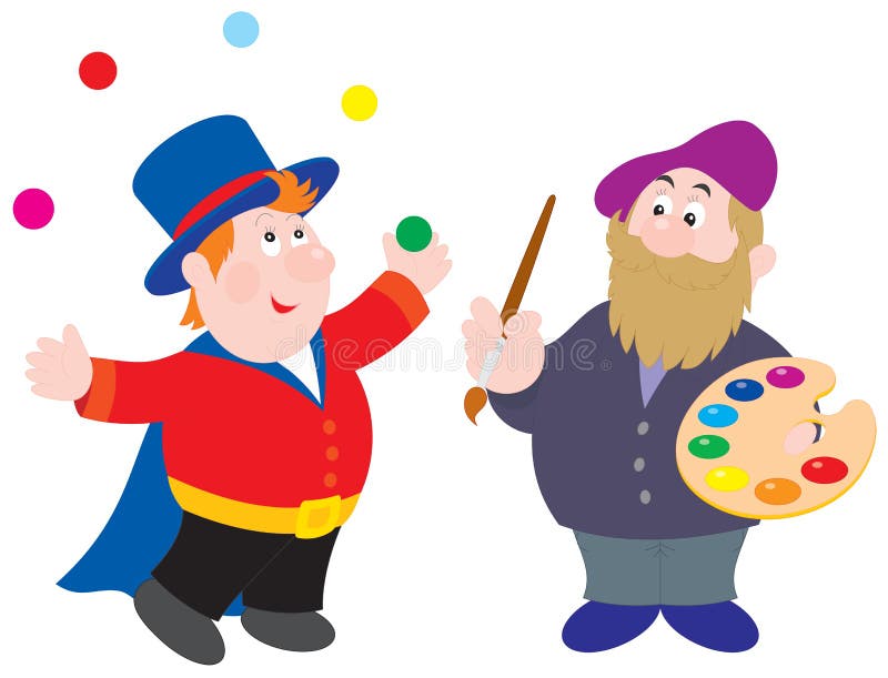 Magician and painter vector illustration