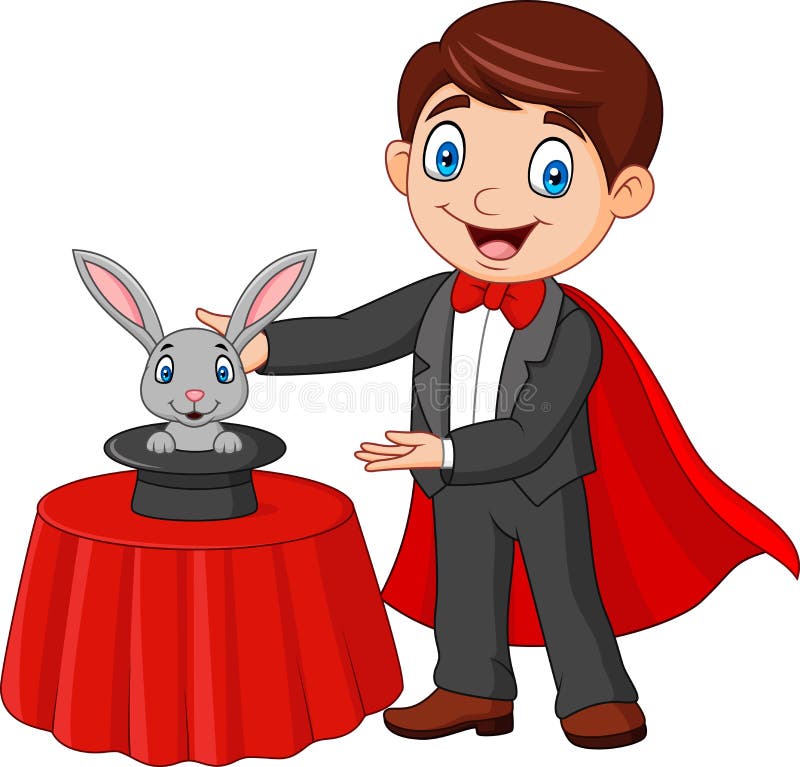 Magician performing his trick rabbit appearing from a magic top hat royalty free illustration Magician performing his trick rabbit appearing from a magic top hat royalty free illustration