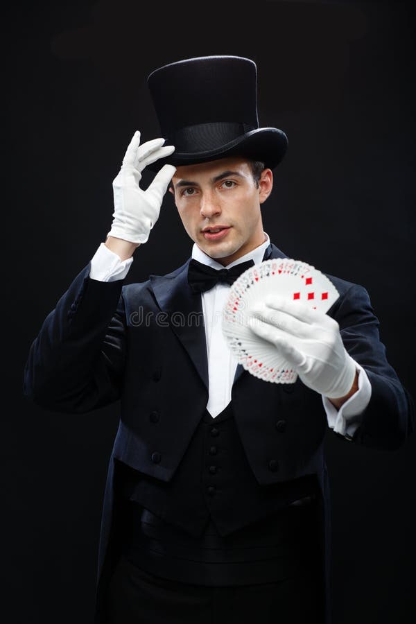 Magician Showing Trick with Playing Cards Stock Image - Image of ...