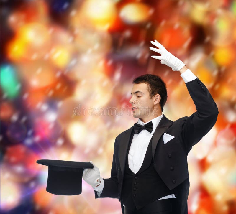 Magician In Top Hat Showing Trick Royalty Free Stock Photo Image
