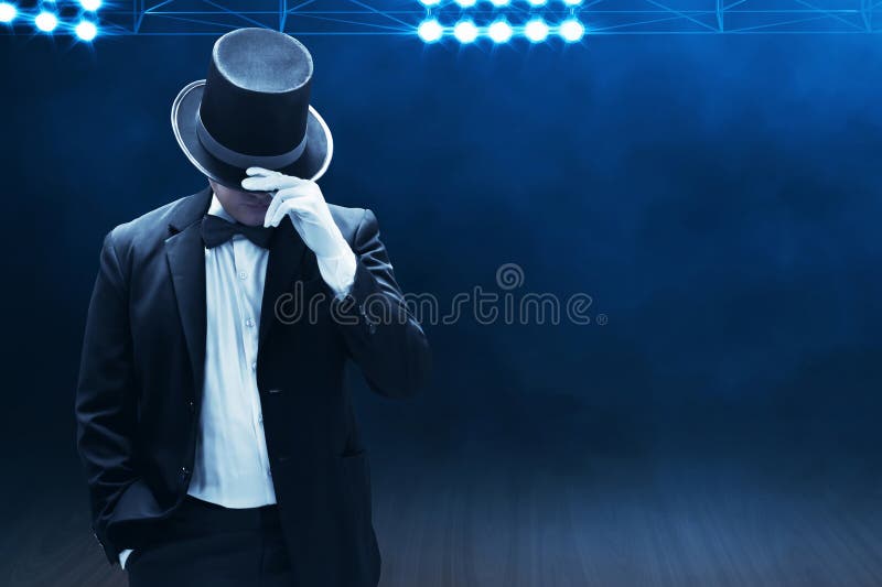 Magician Wearing Black Suit on the Stage Stock Image - Image of party ...