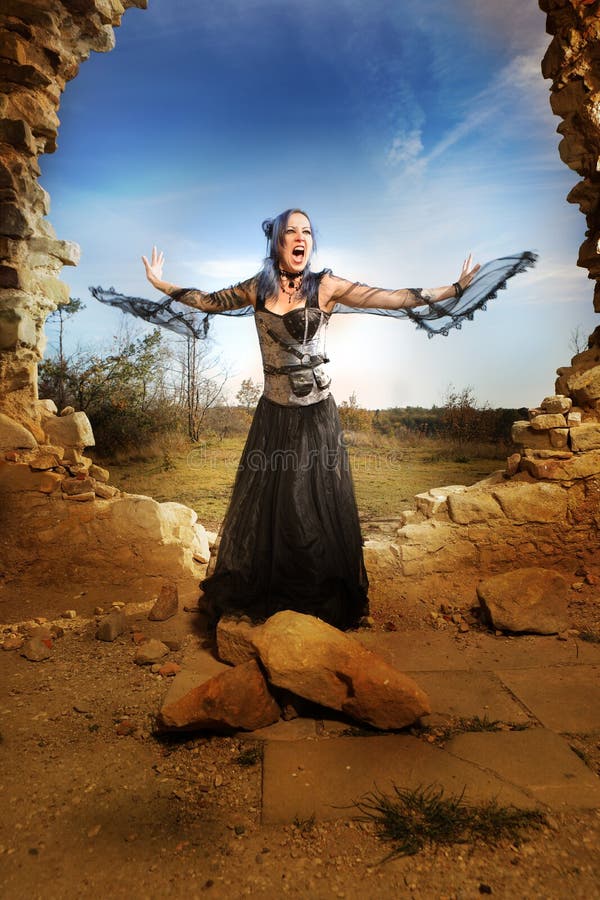 Magician Woman Preparing Dark Forces Ritual Deep in Ancient Ruins Stock ...