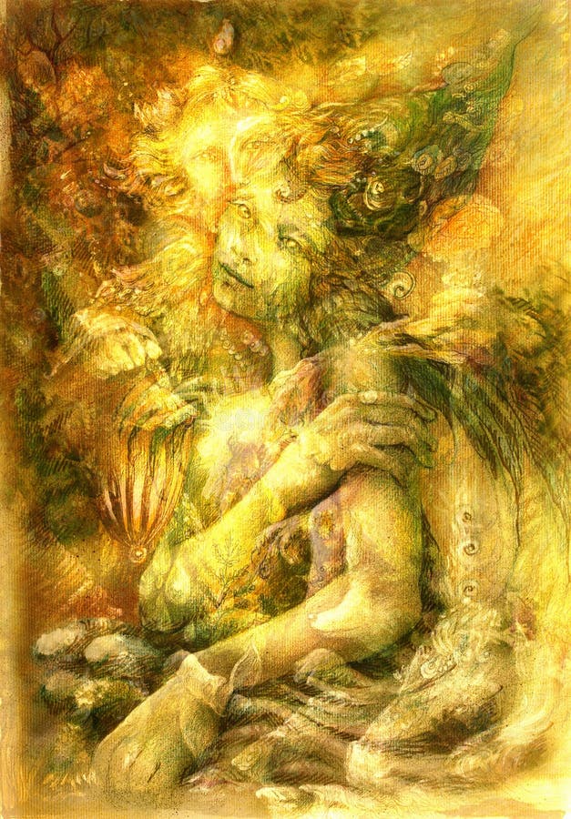 Magiczna piękna woda elven czarodziejkę, kolorowy rysunek ilustracja wektor Magiczna piękna woda elven czarodziejkę, kolorowy rysunek ilustracja wektor
