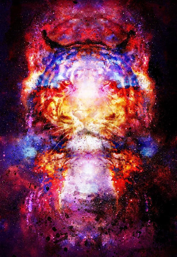 Magiczny astronautyczny tygrys, multicolor komputerowej grafiki kolaż ilustracji Magiczny astronautyczny tygrys, multicolor komputerowej grafiki kolaż ilustracji